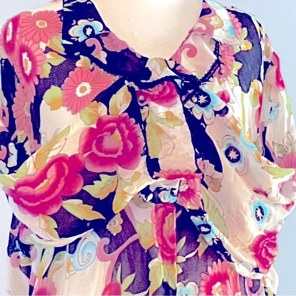 Agora Floral Beaded Ruffle Boho Blouse Snap Front Size 2X - Picture 15 of 16